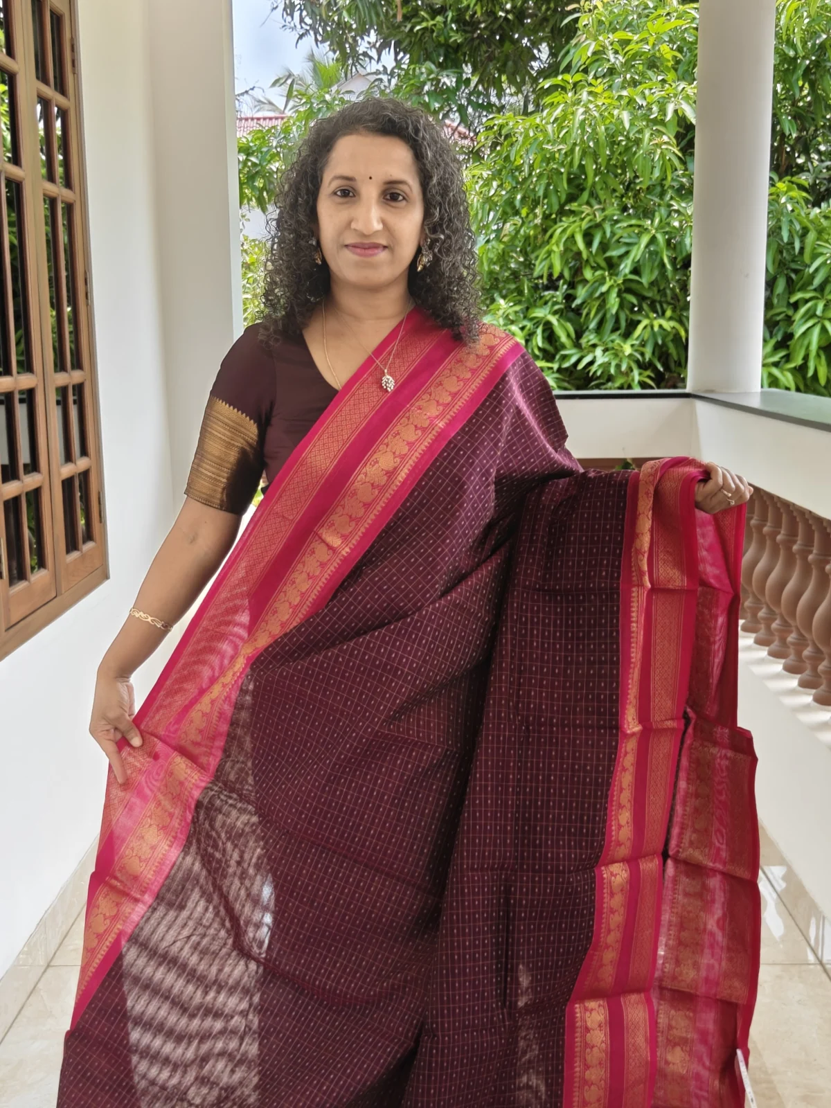 Kanchi Cotton Coffee Brown And Magenta Pkc006 2(3)